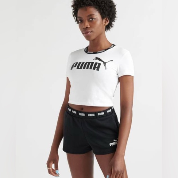 NEW Puma Cropped White Ringer Logo Tee S - Picture 3 of 12